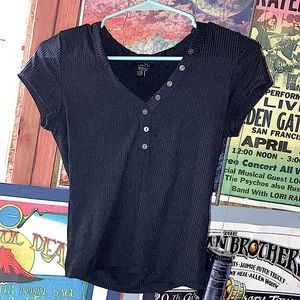 Black button up skin tight crop top , brand new